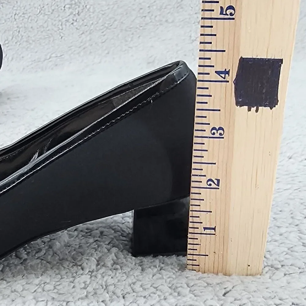 Naturalizer Womens Pumps Sz 6 M Black Fabric Square Toe Bow Retro Vintage Heels - Picture 9 of 9